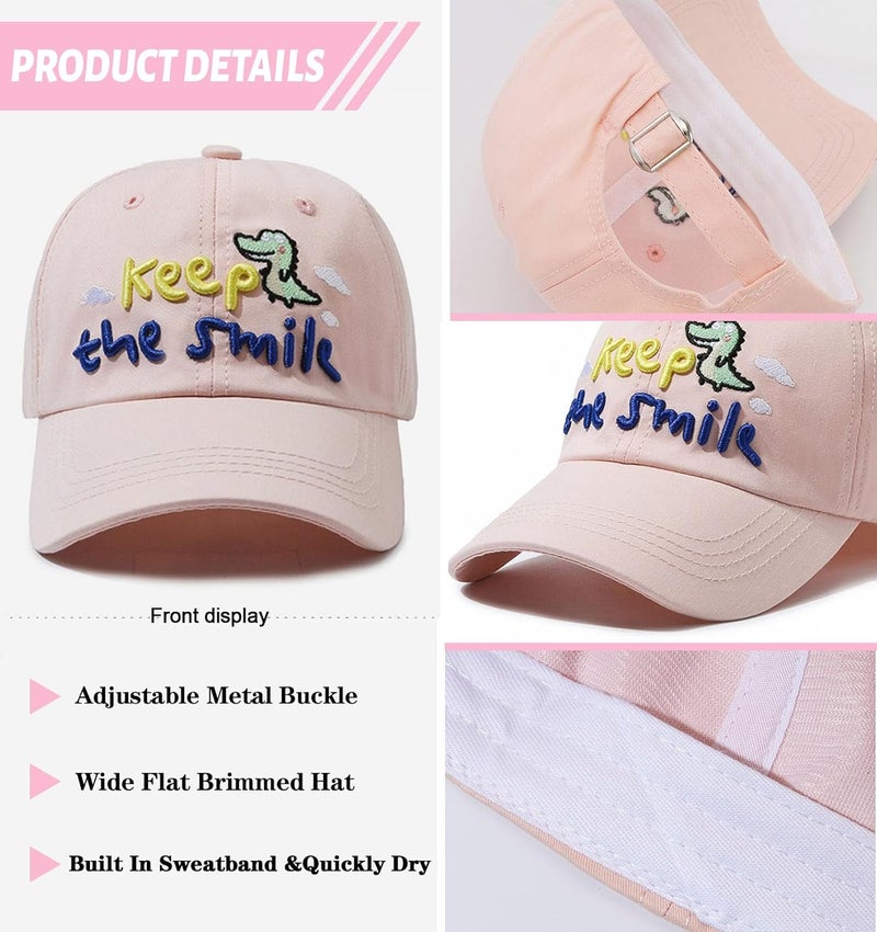 viofre Embroidery Kids Girls Baseball Hat Pink Cotton Kids Hats Toddler Girl Girls Baseball Cap Cute Toddler Sun Ball Cap Girl Hats - Image 3
